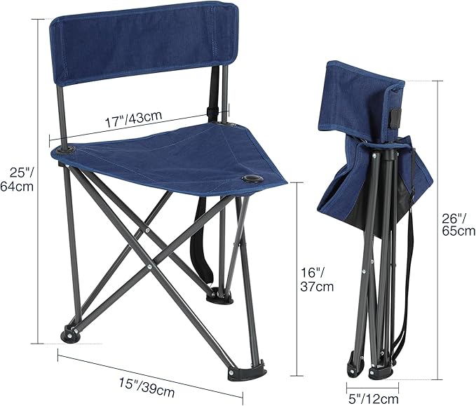 REDCAMP 2 Pack Tripod Chairs for Adults, Folding Lightweight Portable Golf Chairs for Spectators, Compact 3 Legged Tripod Stools Seat with Backrest for Camping Fishing Hunting, Blue