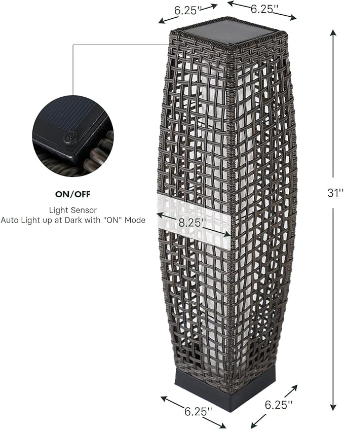 Grand patio 2-Piece Outdoor Floor Lamp Solar Powered Lantern Water-Resistant Wicker Deck Patio Light, Lamp Large-Sized for Garden or Porch-Large Fuji, Silver Gray