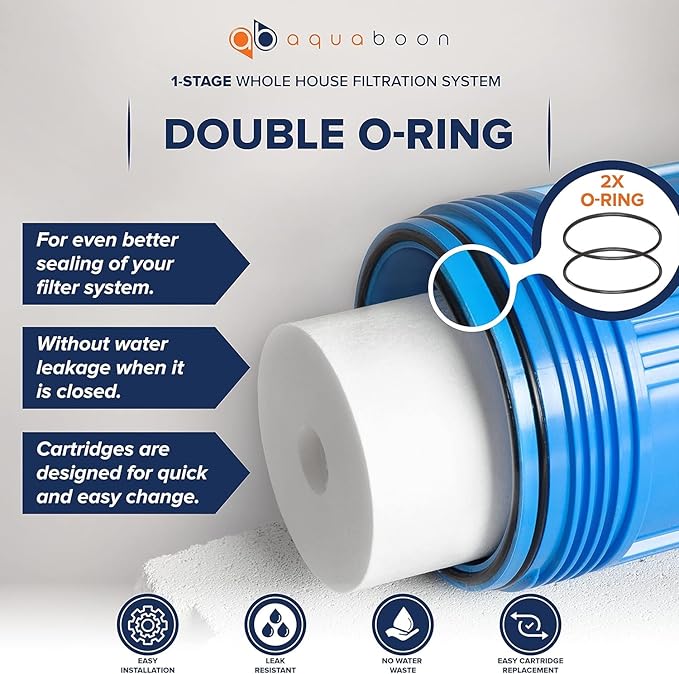Aquaboon 3-Stage Whole House Water Filter System with Chlorine & Sediment Reducing 20x4.5 Water Filter Cartridges, Gauge & Release, Wrench, Bracket