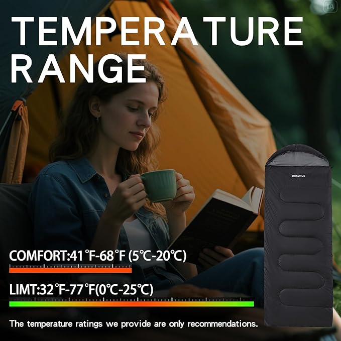 3 Seasons Sleeping Bags for Adults, Portable, Waterproof, Lightweight,with Storage Sack for Outdoor & Indoor, Hiking, Camping, Warm & Cold Weather Sleeping Bag for kids 10-12, Girls, Boys Mens