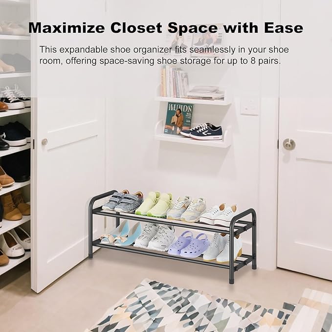 KANAV 2-Tier Expandable Shoe Rack, Adjustable Shoe Organizer & Storage for Closet, Small Space Saving Shoe Rack for Entryway, Bedroom, or Office – Sturdy & Durable Design