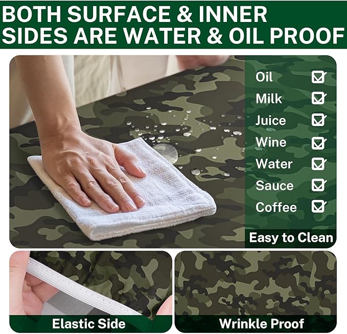 Picnic Table Cover with Bench Covers Elastic Edges, Camouflage Camper Fitted Table Cover, Outdoor Camping Essentials 72 Inch 3PCS, Waterproof Camping Fitted Tablecloth with Drawstring Bag