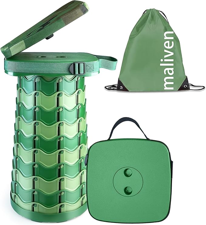 Camouflage Collapsible Camping Stool with Seat Cushion & Carry Bag, Square Portable Telescopic Chair, Lightweight Sturdy Foldable Seat for Camp Fishing Picnic, Max Load 550 lb