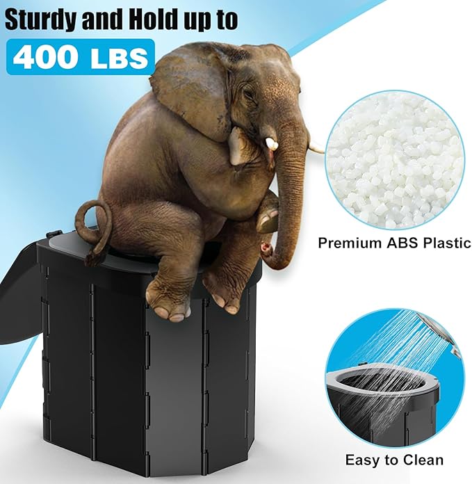 Portable Camping Toilet with PU Cushion, Folding Porta Potty for Adults with Lid and Toilet Paper Holder, Waterproof Camping Toilet with Lid for Camping, Hiking, RV Travel, Road Trips
