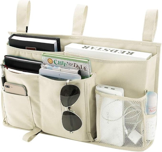 Bseash Bunk Bed Organizer, Bedside Caddy Hanging Bed Organizer Storage Bag 8 Pockets, for College Dorm Rooms Bed, Hospital Bed, Baby Bed Rails, 600D Oxford Cloth (Beige)