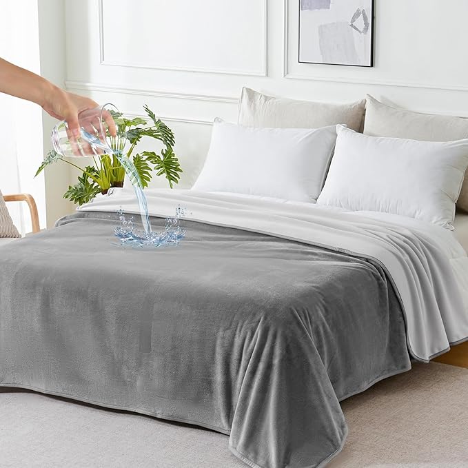 SOCHOW Waterproof Blanket for Bed Sofa Couch, Water Resistant Blanket Washable 80"x90", Reversible Leakproof Bed Cover for Adults Elderly Pets, Grey & Light Grey
