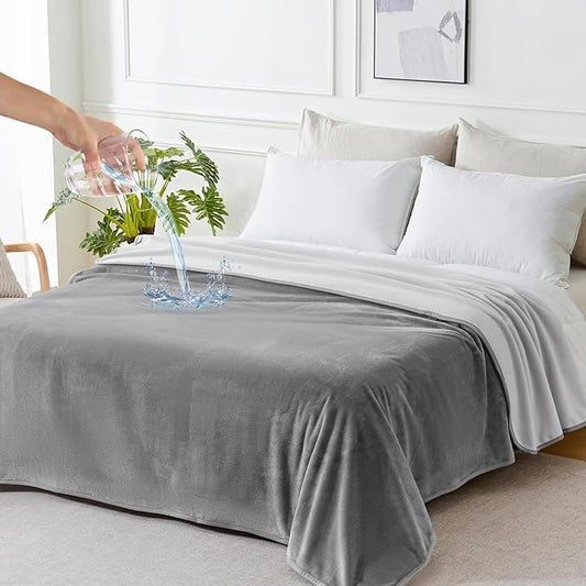 SOCHOW Waterproof Blanket for Bed Sofa Couch, Water Resistant Blanket Washable 80"x90", Reversible Leakproof Bed Cover for Adults Elderly Pets, Grey & Light Grey