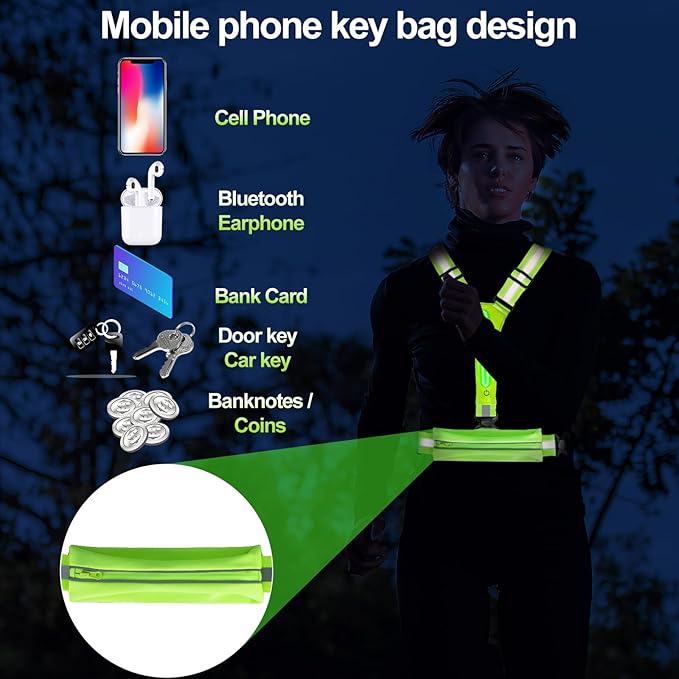 LED Safety Wristband Lights - Rechargeable Light Up Arm Ankle Band Kids Magic Slap Glow Bracelets Reflective Belt High Visibility for Night Cycling Walking Joggers Running Gear