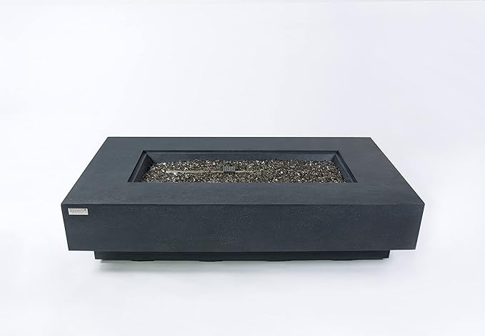 Elementi+ | Positano Gas Fire Pit Cast Concrete 60" Rectangular Fire Table, Outdoor Fire Pit Electronic Ignition | Canvas Cover, Fire Glass and Burner Lid Included | Dark Gray | Propane Gas