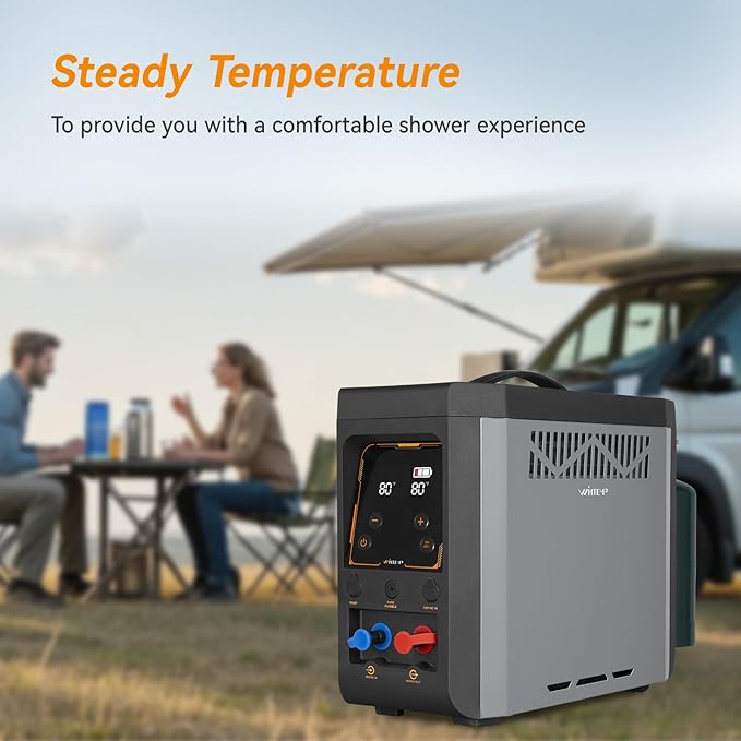 Portable Camping Shower with Constant Temperature Propane Water Heater, Built-in Rechargeable Battery and Multi-protection, Ideal for Outdoor Cleaning & Off-grid Instant Hot Water Needs