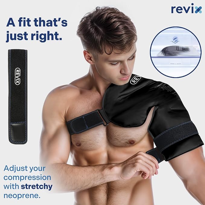 REVIX XL Shoulder Ice Pack Rotator Cuff Cold Therapy, Reusable Gel Ice Pack Shoulder Wraps for Discomfort and Recovery, Promoting Flexibility and Mobility, Long-Lasting Compression, Black