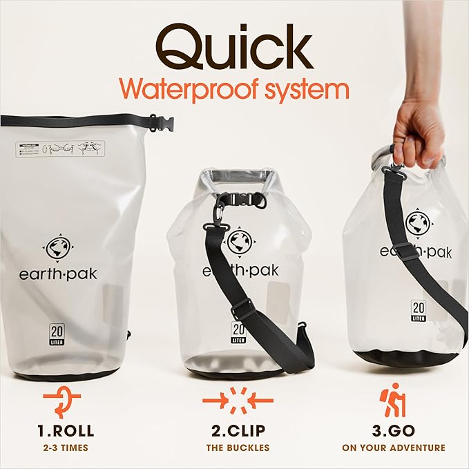 Earth Pak Waterproof Dry Bag - Roll Top Waterproof Backpack Sack Keeps Gear Dry for Kayak with Waterproof Phone Case