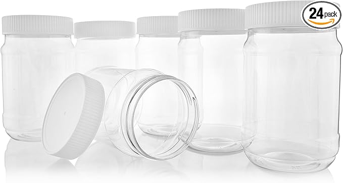 Pinnacle Mercantile 1 Gallon Plastic Jars with Screw on Lined Lids 24 Pack Wide Mouth Food Storage Containers