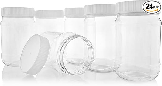 Pinnacle Mercantile 1 Gallon Plastic Jars with Screw on Lined Lids 24 Pack Wide Mouth Food Storage Containers