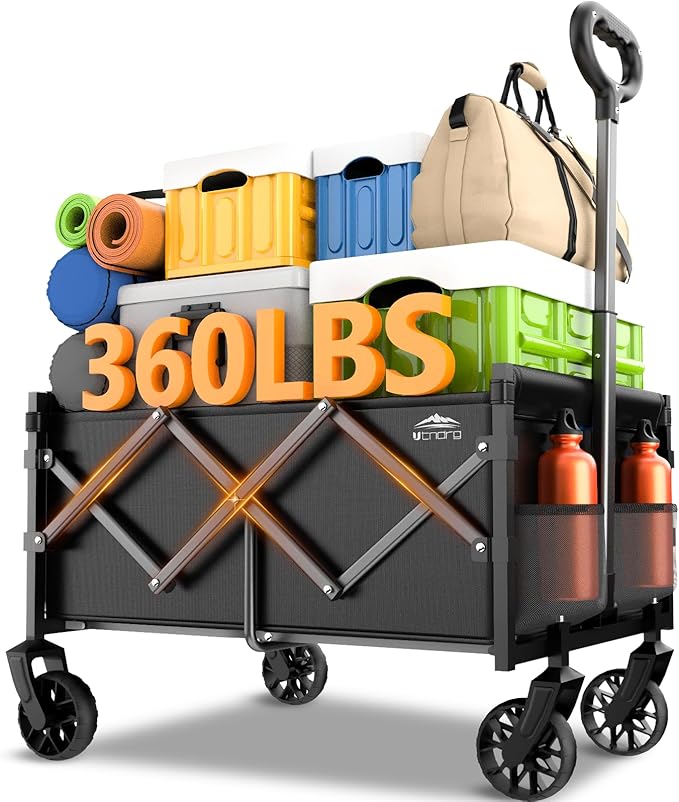 Collapsible Wagons Carts Foldable - Portable Heavy Duty Folding Beach Wagons Cart with Wheels - 360lbs Weight Capacity Outdoor Utility Wagon Cart for Grocery Shopping Camping Sports Garden