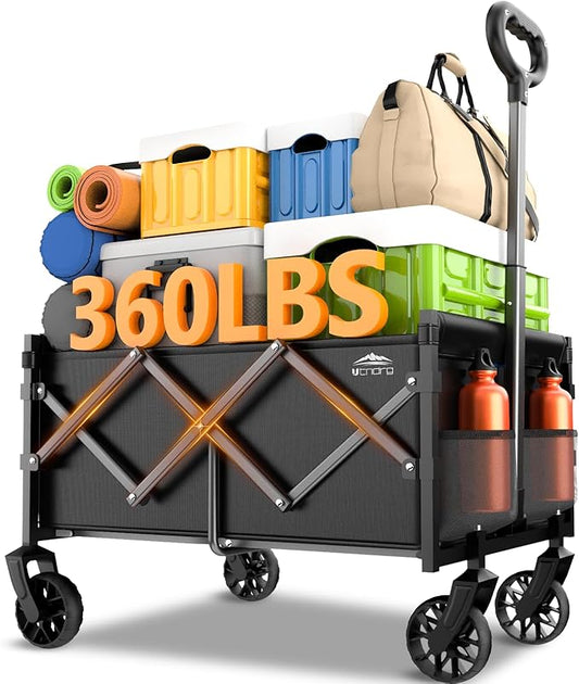 Collapsible Wagons Carts Foldable - Portable Heavy Duty Folding Beach Wagons Cart with Wheels - 360lbs Weight Capacity Outdoor Utility Wagon Cart for Grocery Shopping Camping Sports Garden