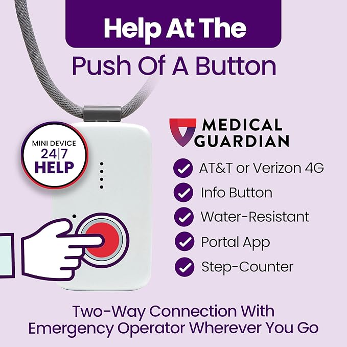 Medical Guardian MGMini | Medical Alert Device for Seniors | Water-Resistant, Emergency Call Button, 24/7 Monitoring, Step Counter, GPS Tracking | Monthly Subscription Required | White
