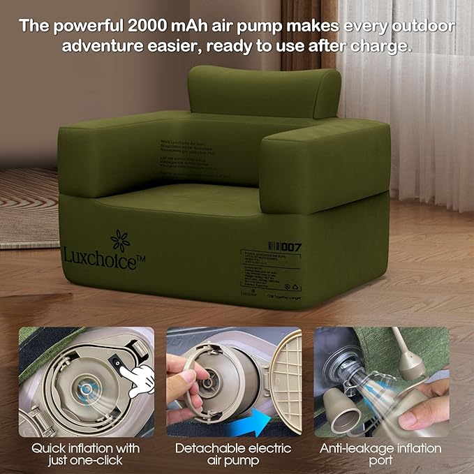 Inflatable Couch Premium Oxford Cloth Inflatable Sofa with Built-in Pump Rechargeable Portable Blow Up Couch for Camping Outdoor Travel Home Guests Backyard Patio