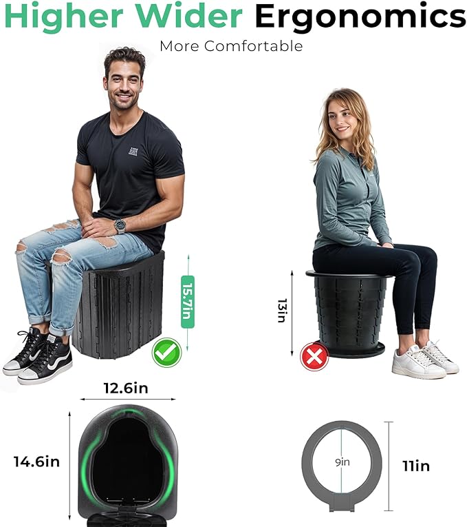 Camping Toilet, Portable Toilet for Adults, Camp Toilet with Handbag, Travel Potty for Camping, Hiking, RoadTrip, Car, Tent, Truck Drivers (black-15.7''H)