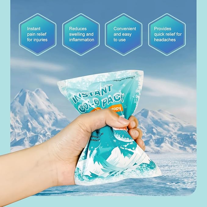 General Medi Instant Ice Cold Pack (4”x 5.5”) – 50 Packs Disposable Cold Therapy Ice Packs for Pain Relief, Swelling, Inflammation, Sprains, Toothache – for Athletes & Outdoor Activities