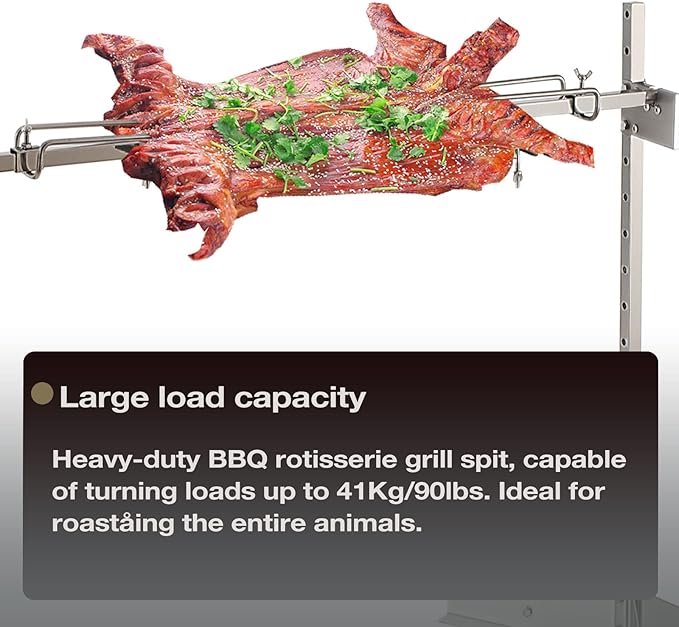 46" Outdoor Electric Rotisserie Grill Kit | 90LBS Pig Spit Rotisserie Grill | 32W Rotatable Motor BBQ Rotisserie Kit | Height Adjustable Spit Roaster Stand for Roasting Pig Lamb