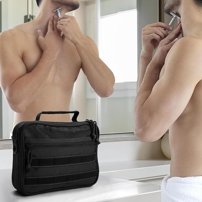 SMONT Toiletry Bag for Men Travel Toiletry Organizer Dopp Kit Travel Organizer Toiletries Bag Shaving Hygiene Bag Bathroom Hanging Men's Toiletry Bag for Short Trips Black