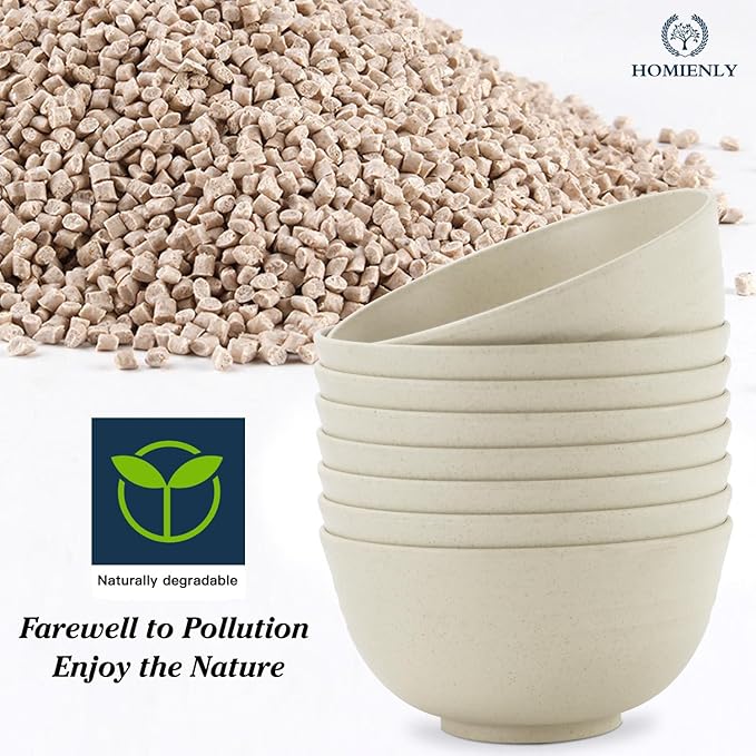 Homienly Wheat Straw Bowls Set of 8, Unbreakable Cereal Bowls, Microwave and Dishwasher Safe Kitchen Bowl Set for Dinner, Soup, Cereal, Snack, Bowl for Kitchen, Camping(Beige, 26 OZ)