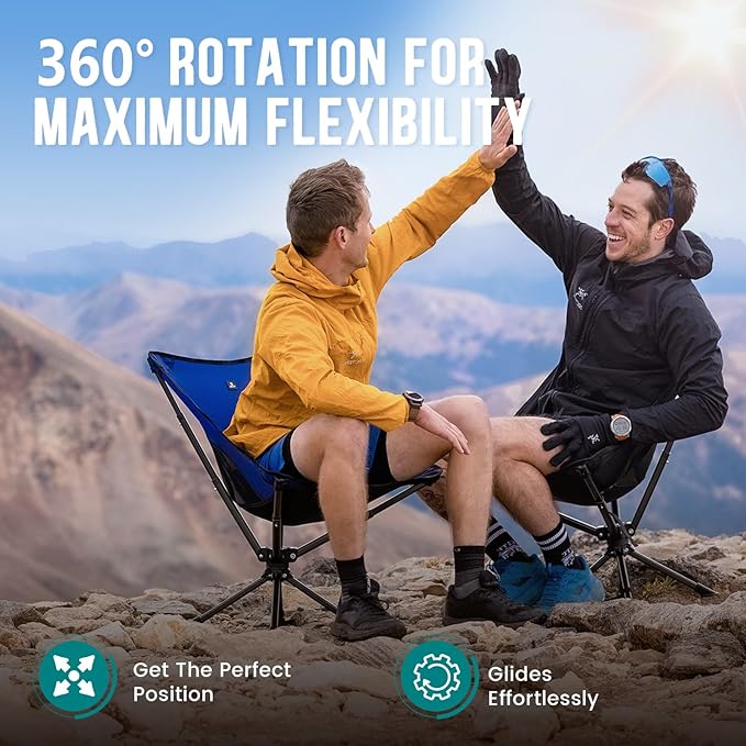 Swivel Portable Chair - Small Compact Collapsible Folding Chairs for Adults, Setup in 8 Seconds, Lightweight Outdoor Backpack Chair for Camping, Travel, Hiking, Beach, Support 300 LBS