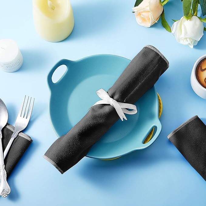 12 Pcs Anti Tarnish Silver Storage Bags Silver Storage Cloth Felt Flatware Organizer Anti Tarnish Protector Bags Place Setting Roll with White Ribbon for Kitchen Cutlery Utensils