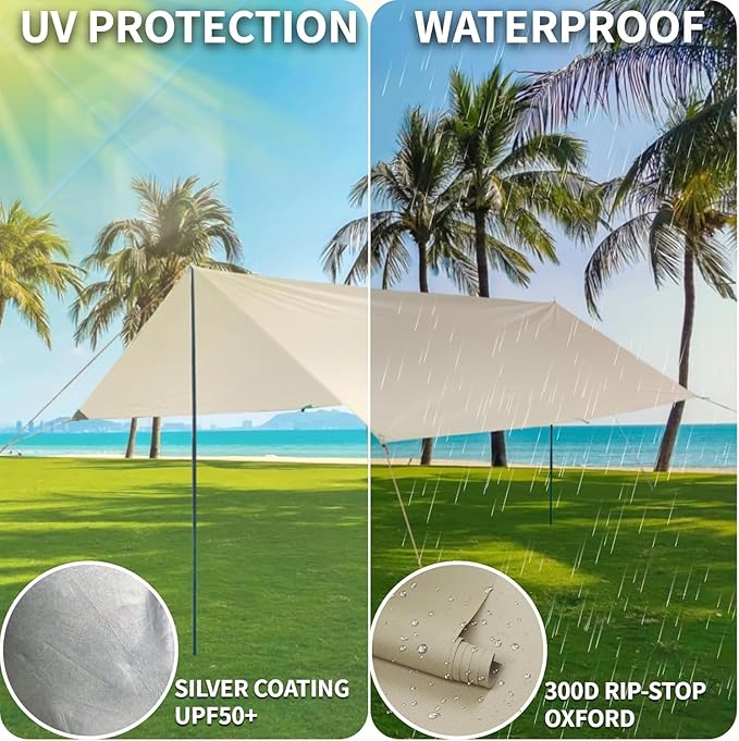 DANCHEL OUTDOOR B2I Inflatable Camping Tent 9.8ft, No Center Pole Lightweight Blow Up Bell Tent with Stove Jack, Skylight, Pump, Waterproof 300D Oxford Glamping Yurt for 1-3 Person Family