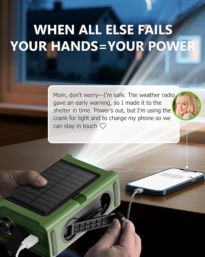 Emergency Weather Radio with Large Solar Panel, Efficient Hand Crank & Real 12000mAh Battery | AM/FM/NOAA Bands, LED Flashlight, Reading Lamp, SOS Alarm & Phone Charger for Camping & Emergencies
