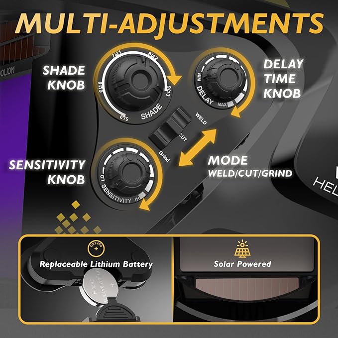 TOOLIOM Large Viewing 3.94"x3.66" Welding Helmet True Color Auto Darkening Welding Mask Solar Powered Shade 4/5-9/9-13 Welder Helmet for TIG MIG Stick Cut Grind