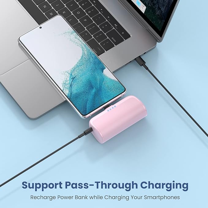 Mini Portable Charger for iPhone 16/15 Series,5200mAh 3A PD USB C Fast Charging Power Bank, Ultra-Compact Cell Phone Battery Pack for iPhone 16/16Plus/15Pro Max,Samsung,Android,Moto,LG,iPad-Rose Pink