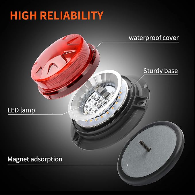 Red Led Emergency Strobe Beacon Lights with Magnetic Mount and 8 Flash Models Warning Safety Flashing Rooftop Signal Lamp for Firefighters Police Construction Vehicle Tractor Truck (24-LED 12V-24V)