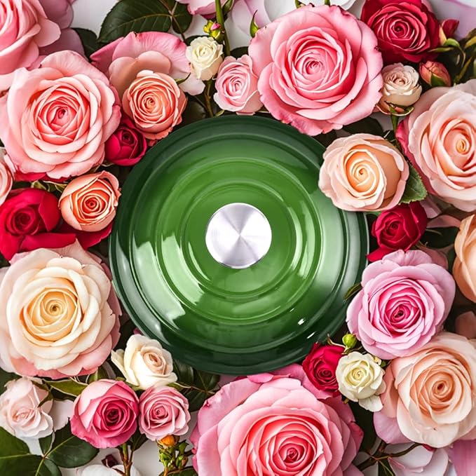 6 Quart Dutch Oven Enameled Cast Iron with Lid - Big Dual Handles - Oven Safe up to 500°F - Classic Round Pot for Versatile Cooking (Green, 6 QT)