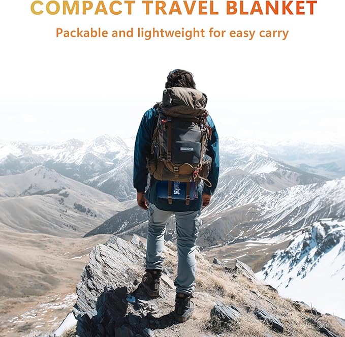Outdoor Camping Blanket, Packable Down Alternative Puffy Camping Blankets Lightweight Water-Resistant Compact Outdoor Blanket for Airplane Travel Picnic Stadium Hiking Party Cold Weather 55"x78.8"