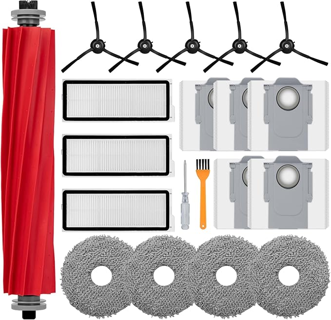 20 Pack Accessories Compatible with Roborock Qrevo S/Qrevo Pro/Qrevo Plus/Qrevo-Maxv Vacuum Robot,Parts Include:Main Brush,Side Brush,Hepa Filter,Mop Cloth,Dust Bag,Cleaning Brush&Screwdrive