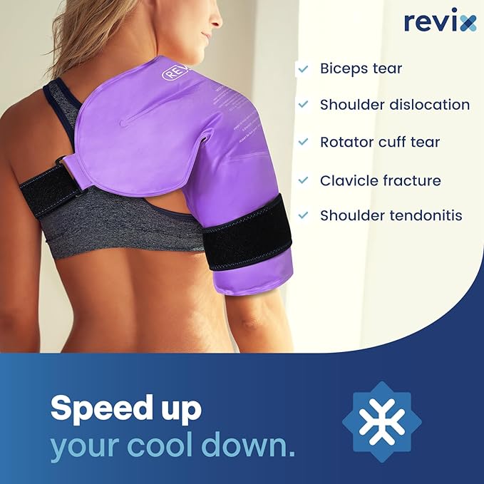 REVIX Shoulder Ice Pack Reusable Gel Ice Wrap for Shoulder Fatigue, Promotes Post-Workout Recovery, Cold Therapy Compression for Man and Women, Purple