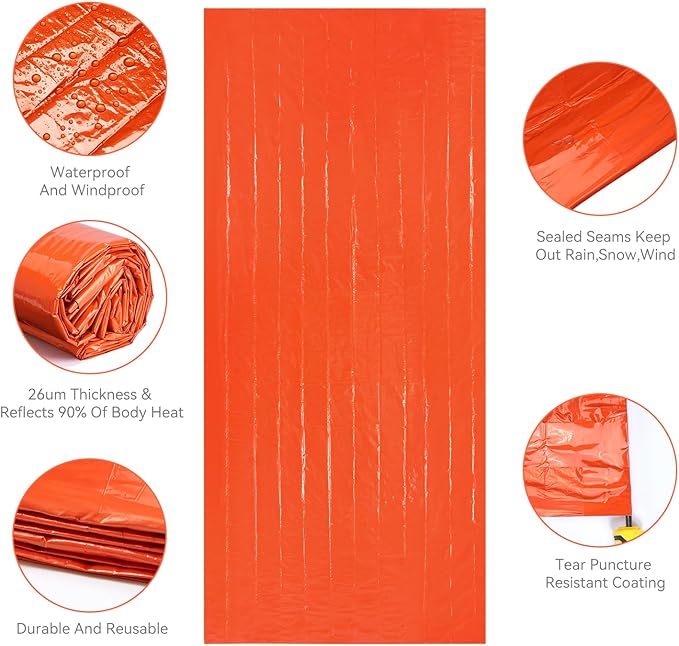 Esky Emergency Sleeping Bag, Portable Emergency Blanket Thermal Bivy Sack, Waterproof Lightweight Survival Gear with Compass for Camping Hiking Outdoor Adventure