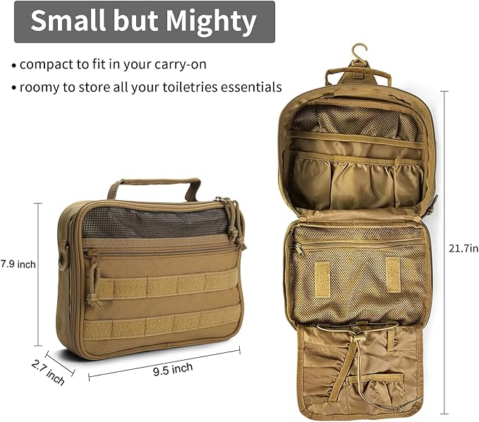 VELVEBAG Toiletry Bag for Men, Mens Travel Bag Toiletry Organizer Dopp Kit Waterproof Bathroom essentials Hanging Shaving toiletries Bag for Men Travel for Cosmetic,Toiletries Accessories, Khaki