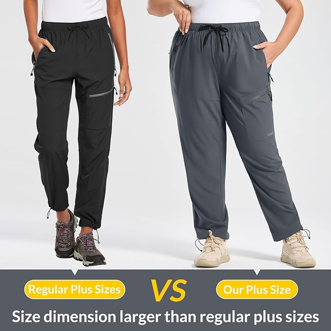 baleaf Plus Size Pants for Women Hiking Cargo Water Resistant UPF 50+ Cargo Joggers Zipper Pockets