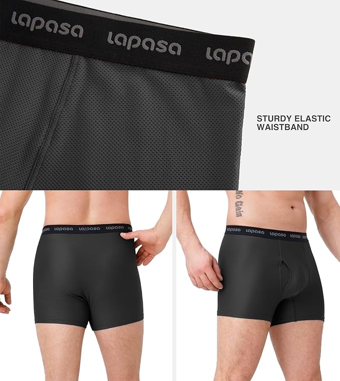 LAPASA Men's Quick Dry Travel Underwear, Terraversal Series Mesh Breathable Trunks/Boxer Briefs/Boxers (2 & 3 Packs)