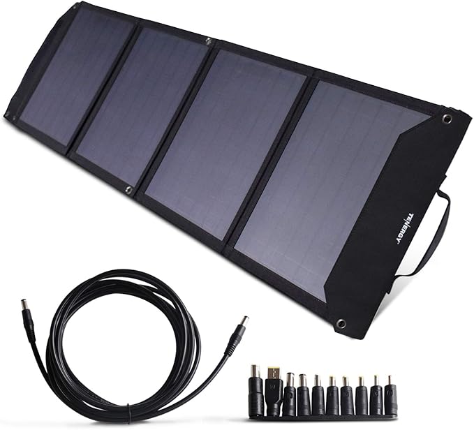 Tenergy Foldable 60W Solar Panel Charger for Camping Power Supply, Portable Power Chargers, and Power Packs, Outputs Includes DC, USB-C, and 2X USB-A Ports