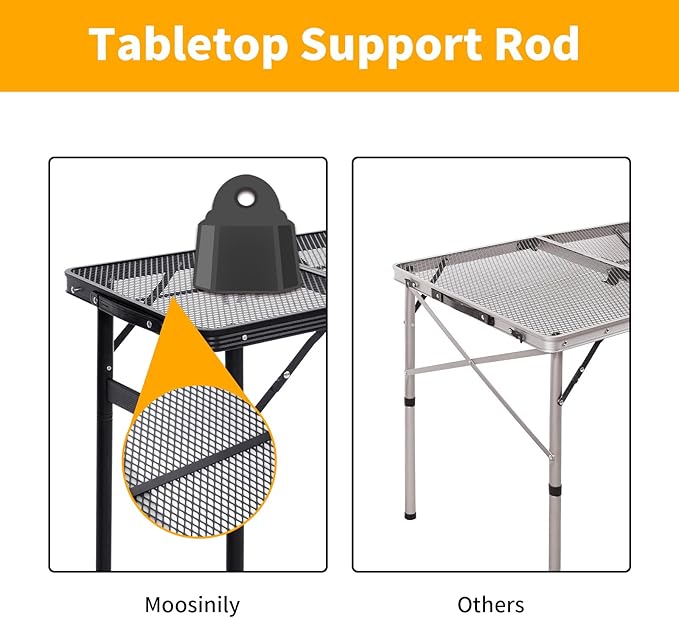 Small Folding Table 2FT Grill Table Foldable Camping Table Picnic Portable Mesh 2 Height Adjustable Outdoor Beach BBQ Black 23.6×15.7× 9.4/20.4inch