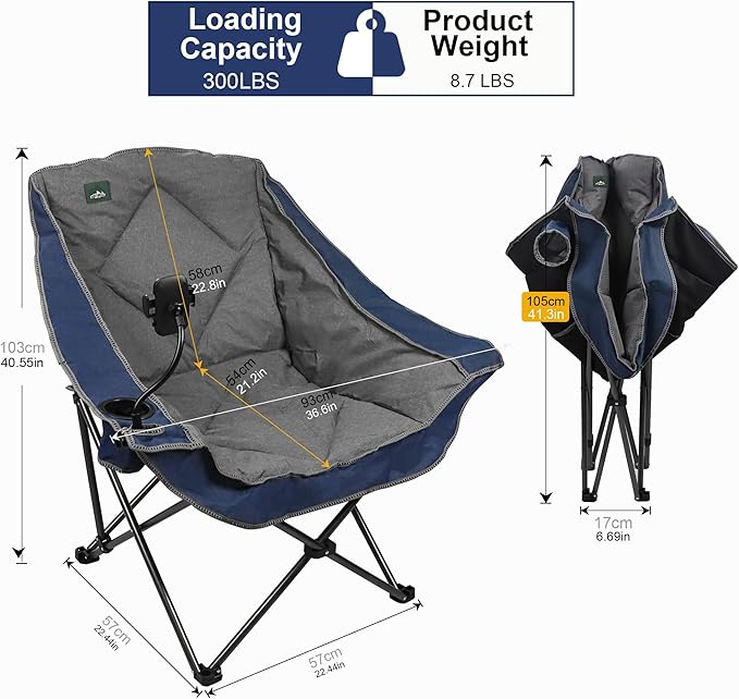 Northroad Oversized Foldable Camping Chair, Outdoor Padded Lawn Chair w/Cup Holder,Carry Bag for Beach, Hiking, and Picnics,Heavy-Duty 300-lbs Capacity, Purple