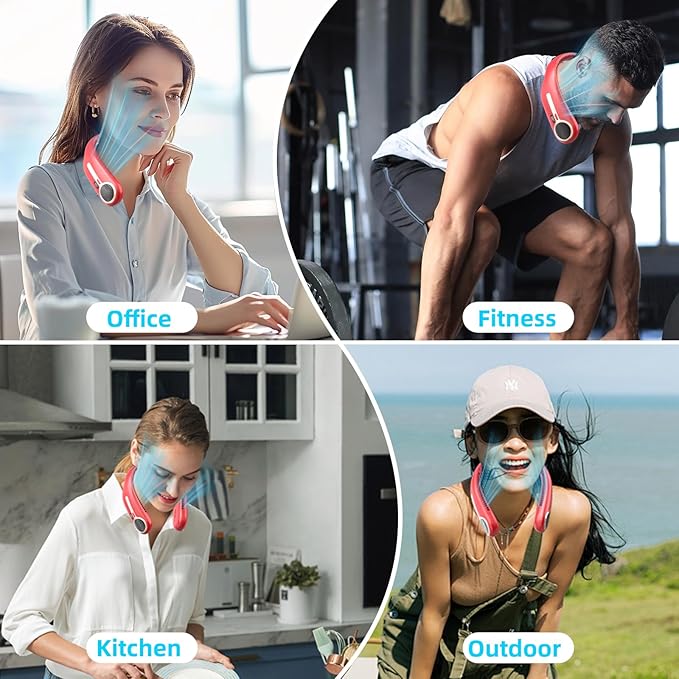 Portable Neck Fan,Gift Ideas,Personal Wearable Bladeless Fan,360° Cooling,LED Display,4-Speeds,6000mAh Rechargeable,Powerful Wind,Outdoor Travel Camping,Birthday Gifts for Men Women Dad Mom (Red)