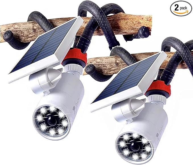 Solar Motion Lights Outdoor Waterproof, 100-Week Free Refund, Camping Solar Lights with Motion Sensor Solar Flood Security Spotlights for Outside Camp Patio, Fence, Deck, Post(2Pack)
