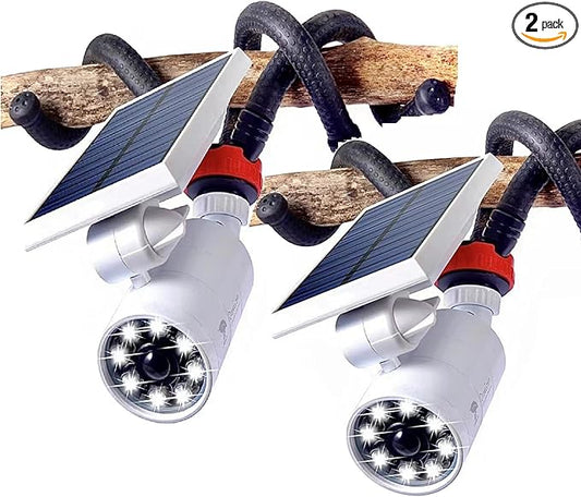 Solar Motion Lights Outdoor Waterproof, 100-Week Free Refund, Camping Solar Lights with Motion Sensor Solar Flood Security Spotlights for Outside Camp Patio, Fence, Deck, Post(2Pack)