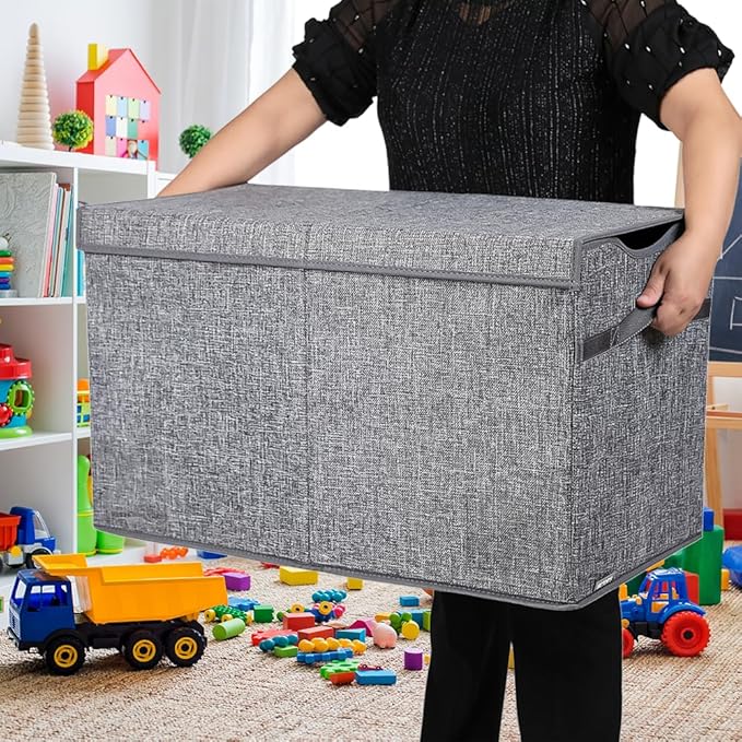 Toy Box Chest, Collapsible Sturdy Storage Bins with Lids, Extra Large Kids Toy Storage Organizer Boxes Bins Baskets for Kids, Boys, Girls, Nursery Room, Playroom, Closet (Linen Gray)