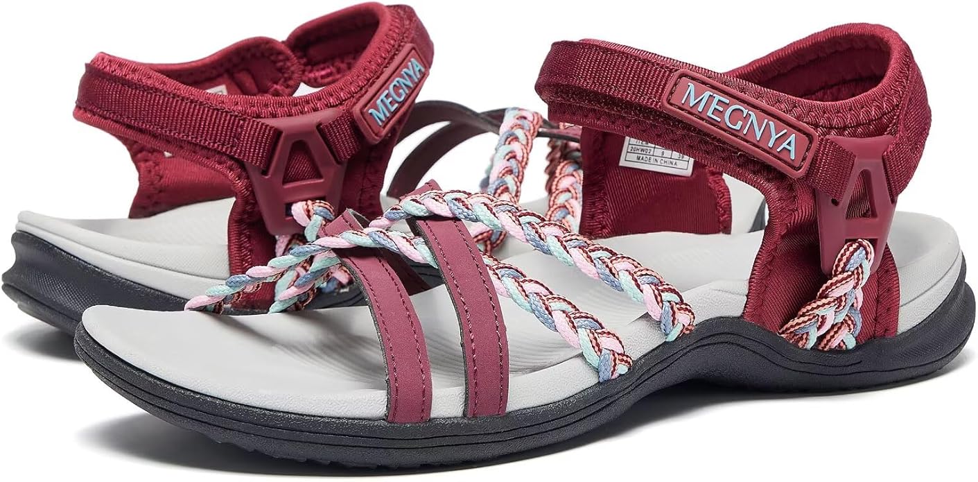 MEGNYA Hiking Sandals for Women, Arch Support Comfortable Walking Sandals Hook Loop Strap, Sports Lightweight Slides
